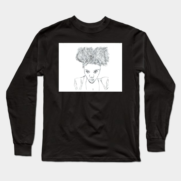 CurlyGirl Kinky Natural Hair Afro Puff Drawing T Shirt Long Sleeve T-Shirt by EllenDaisyShop